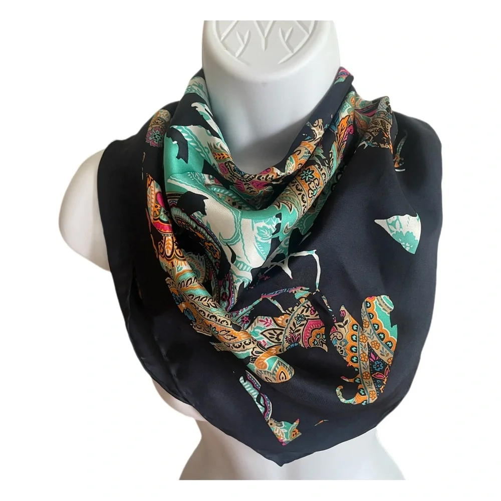 Doncaster (Tanner) Paisley Mult-Color  Silk Neck Scarf - Picture 2 of 4